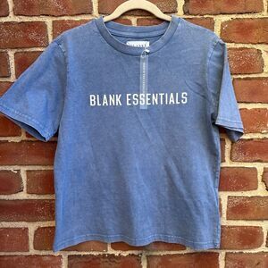 Blank Essentials Women Round Neck Short Sleeve Brand Logo T-Shirt Blue medium